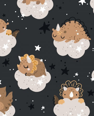 Rib Jersey cute dinosaurs sleeping on clouds