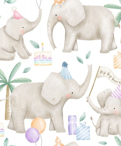 Weißer Baumwoll-Stoff für Baby-Elephant-Geburtstagsparty-Kinder, ideal für nähere Hosen und T-Shirts.
