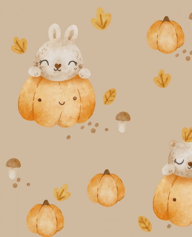 Rib Jersey Watercolor Pumpkins and Rabbits