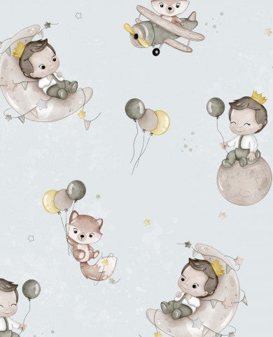 Muslin a boy and a fox on the moon