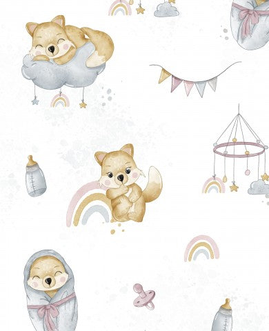 Satin cotton cute foxes and rainbows