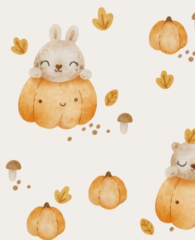 Satin cotton watercolor pumpkin pattern