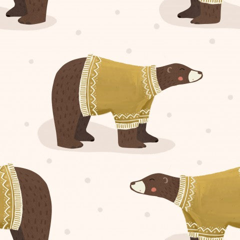 French Terry brown bears in sweaters