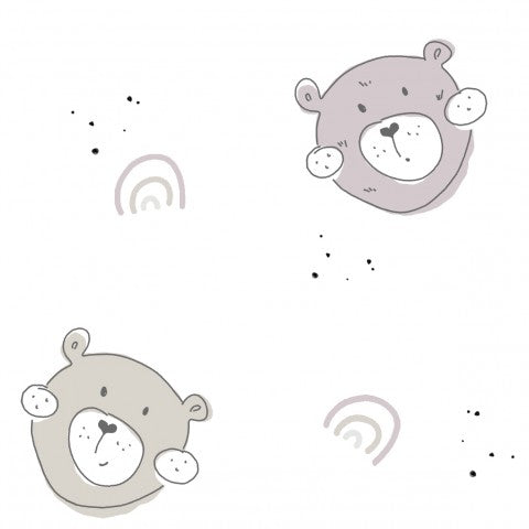 Rib Jersey twee teddyberen tegenover elkaar op een witte achtergrond