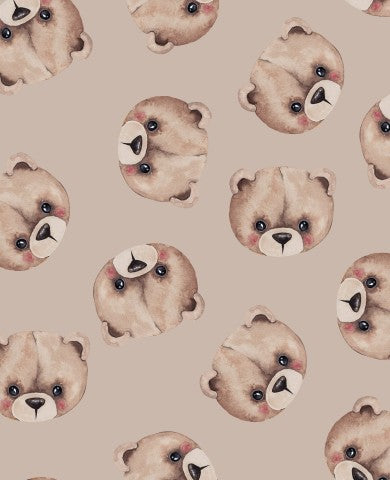 French Terry a pattern of teddy bears on a beige background