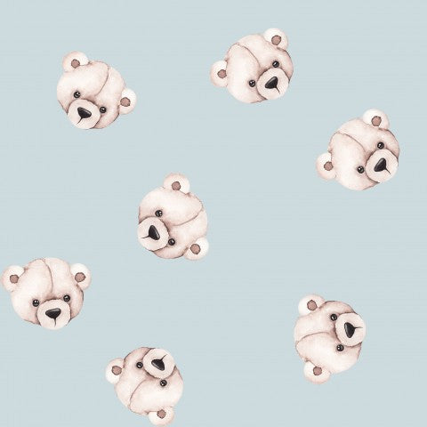 Satin cotton a group of teddy bears on a blue background