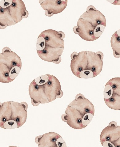 Waterproof fabric with a pattern of teddy bears on a white background