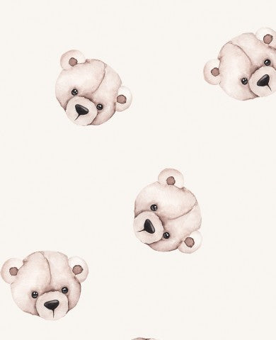Waterproof fabric with a pattern of teddy bears on a white background