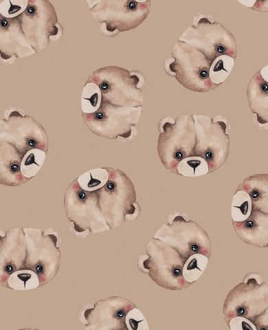 Jerseymønster med bamser på beige baggrund