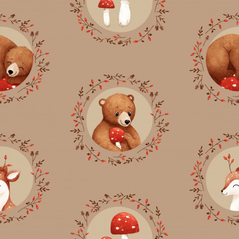 Waterproof fabric cute bears and mushrooms