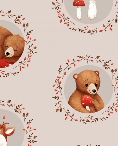 Satin cotton teddy bears and mushrooms