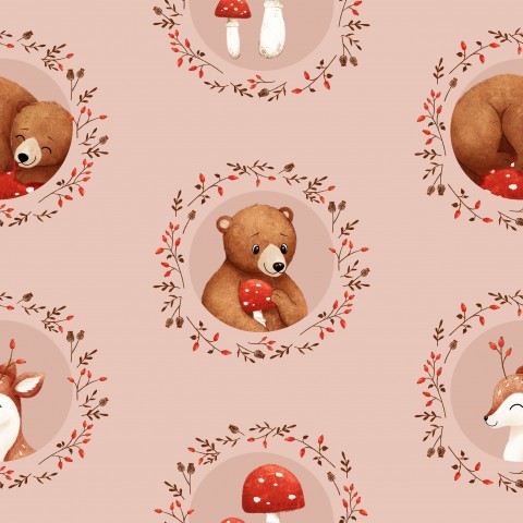 Satin cotton cute bears and mushrooms