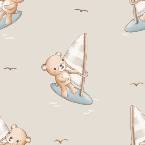 Rib Jersey Teddybären auf einem Segelboot