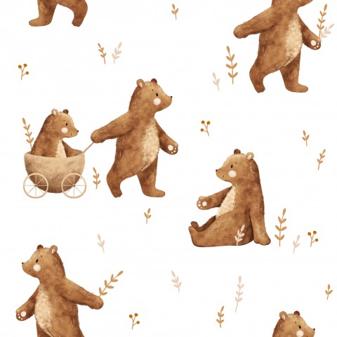 White canvas Baumwolle für Bear walk 15x15 - Weiche und flexibele Stoffe zum Nähen, ideal für trendy Gewandungen, Kleidungsstücke und Accessoires.