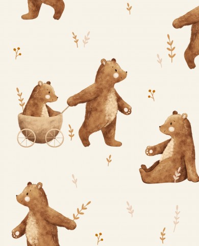 Satin Baumwolle Braunbären und Kinderwagen