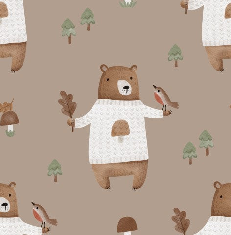 Ours bruns en tissu imperméable portant des pulls