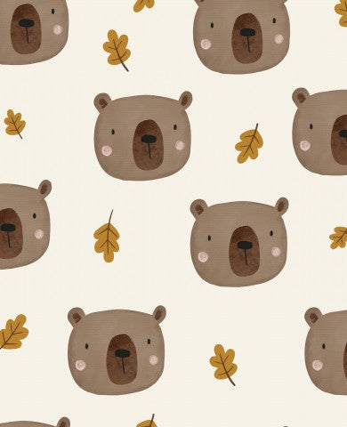 Satin cotton brown bears and leaves