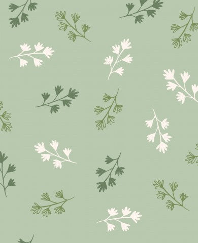 Satin cotton leaves on green background