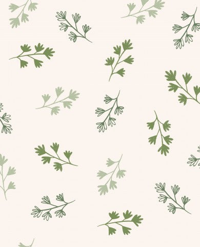 French Terry green leaves on beige background