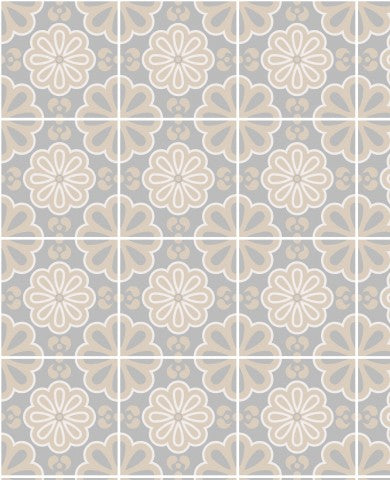 French Terry, un patrón de mosaico gris beige con flores