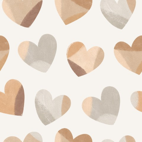 Cuori color marrone e beige su sfondo bianco