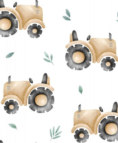 Waterdichte stof met aquareltractor en bladeren