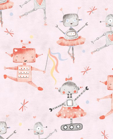 Robot danzanti in maglia a coste su sfondo rosa