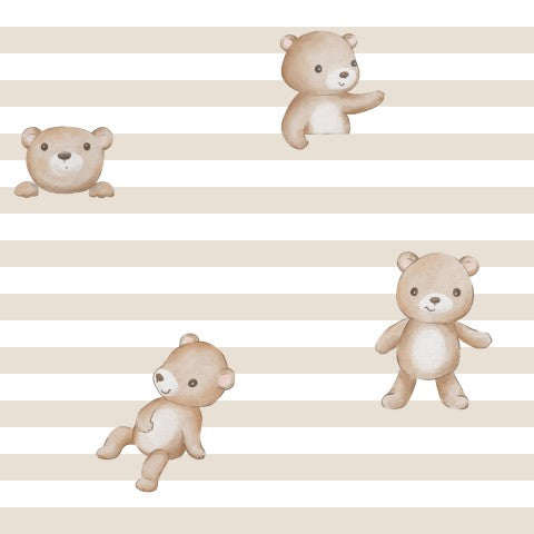French Terry a group of teddy bears on a striped background