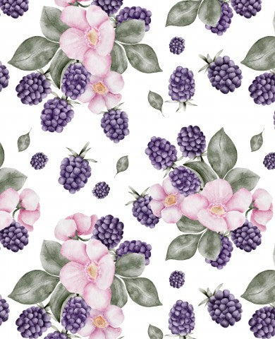 Wasserdichter Stoff ein Aquarellmuster mit Brombeeren und Blumen