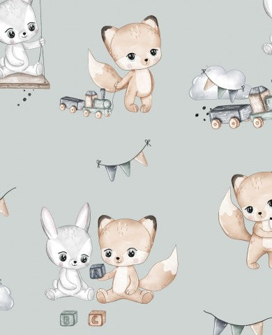 Satin cotton cute foxes and rabbits