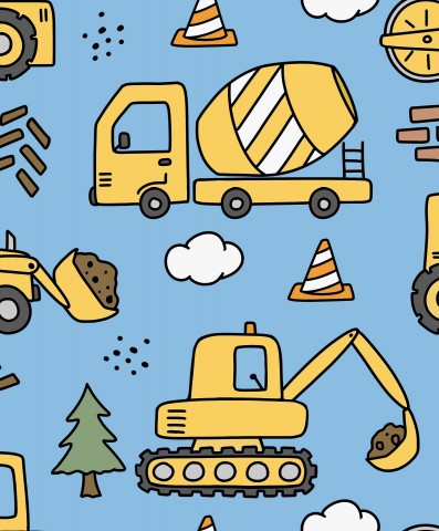 Waterproof fabric construction vehicles on a blue background