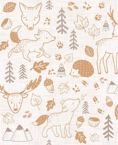 Animali della foresta e foglie in raso di cotone