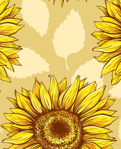 Moderner Baumwoll-Stoff mit großen Sonnenblumen in gelbem Blütenleben - ideal für deine nächste Kleidungskreation! Baumwolle 100%, Meterware, zum Nähen.