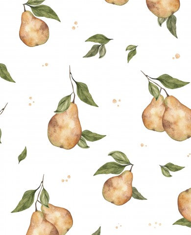 French Terry watercolor pattern with pears and leaves
