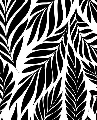 French Terry a black and white pattern with palm leaves