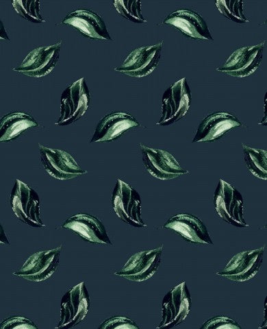 Hojas verdes de felpa francesa sobre fondo azul oscuro