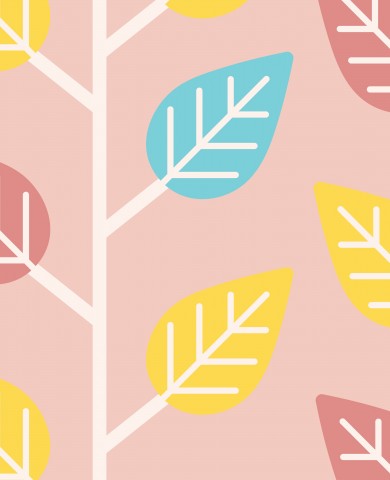 Satin cotton colorful leaves on a pink background