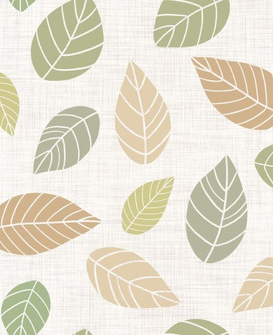 Satin cotton pattern of leaves on linen fabric