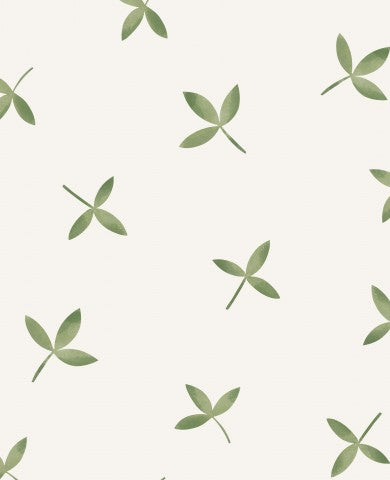 Muslin a pattern of green leaves on a white background