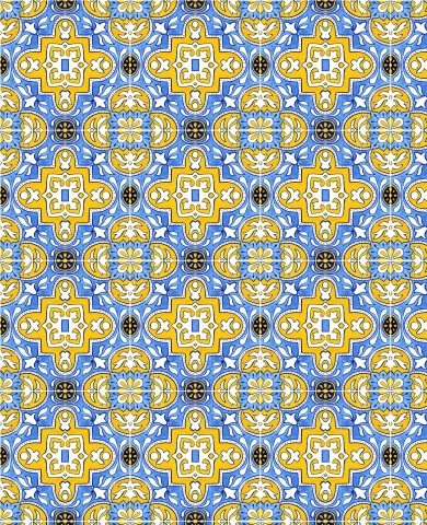 SoftShell a blue, yellow and white tile pattern