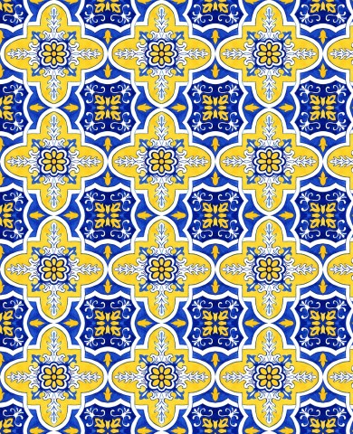 Maglia a coste con motivo a piastrelle blu, gialle e bianche