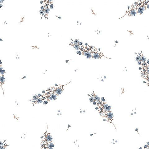 Fransk frotté blomstermønster med blå og hvide blomster