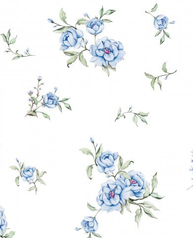 Satin cotton watercolor blue flowers