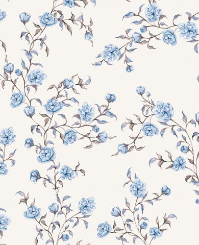 Satin cotton blue flowers on white background