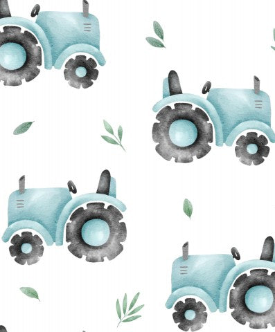 Waterproof fabric with a watercolor tractor and leaves