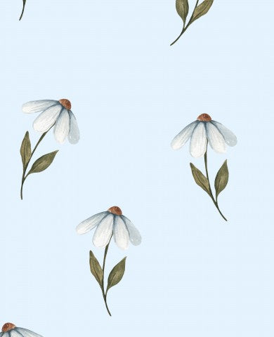 SoftShell white daisies on blue background