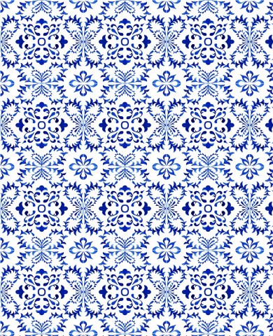 French Terry ein blau-weißes Blumenmuster