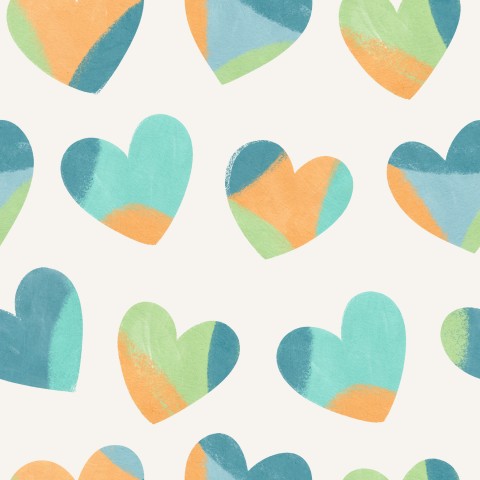 Tessuto impermeabile con cuori astratti colorati su sfondo bianco