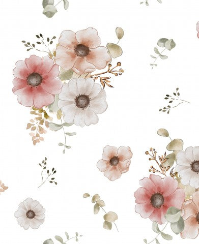 Motivo floreale French Terry con fiori acquerellati