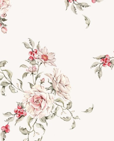 Rib Jersey eine Blumentapete mit rosa Rosen und grünen Blättern